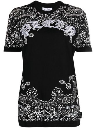 Philipp Plein paisley-print short -sleeve T-shirt - women - Spandex/Elastane - S - Black