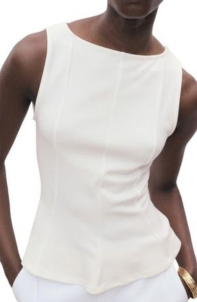 Mango Seam Detail Sleeveless Peplum Top in White at Nordstrom, Size Small