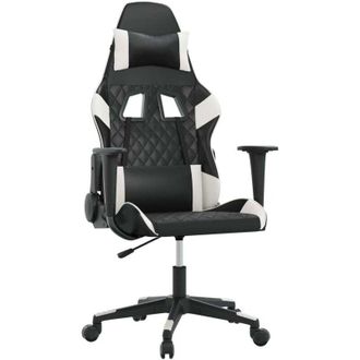 vidaXL Silla Gaming De Masaje Cuero Sint&eacute;tico Negro Y Blanco Vidaxl
