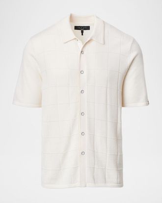 Rag & Bone Mens Dalton Windowpane Knit Short-Sleeve Shirt