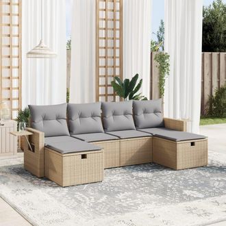 vidaXL Vidaxl - Juego De Sof&aacute;s Jard&iacute;n Con Cojines Beige Mezcla 6 Pzas Rat&aacute;n Pe