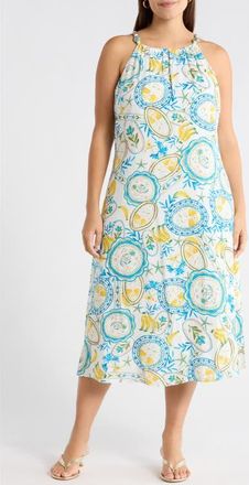 Sugarlips Harvest Island Brisia Midi Dress in White/Blue/Yellow at Nordstrom, Size 2 X
