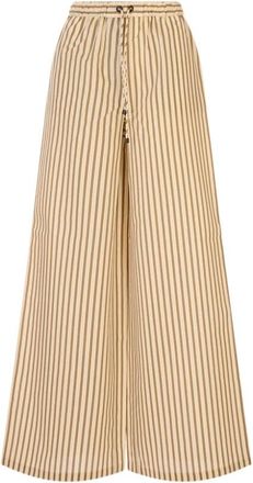 Max Mara Ordine Wide-Leg Broeken - Dames - Wijde Broeken - Bruin - XS - Katoen - Broeken