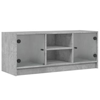vidaXL Vidaxl - Mueble De Tv Con Puertas De Vidrio Gris Hormig&oacute;n 102x37x42 Cm