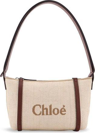 Chloé Tassen, Dames, Beige, ONE Size, Katoen, Beige Tassen met Verticale Leren Banden
