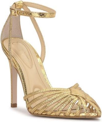 Jessica Simpson Paveri Ankle Strap Pointed Toe Pump in Gold at Nordstrom, Size 7.5