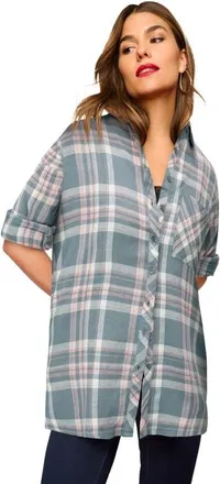 Roaman's Plaid Flannel Tunic in Gunmetal Plaid at Nordstrom, Size 32
