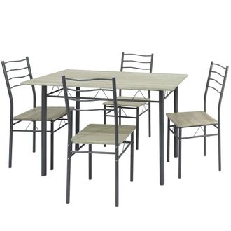 HOMN Conjunto mesa y 4 sillas comedor roble/gris, mesa 110 x 70 x 76 cm