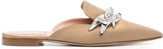 Alberta Ferretti pointed-toe embellished mules - women - Calf Leather/Rubber/Calf Leather/Viscose/Silk - 39 - Neutrals