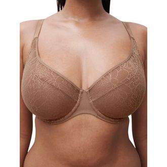 Chantelle Belle Plunge Bra Womens Coffee Latte Floral Underwire GBO3626