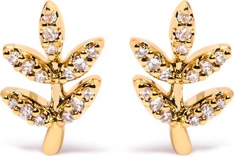 House of Brilliance 10K Yellow Gold 1/10 Cttw Diamond Accented Leaf and Branch Stud Earrings
