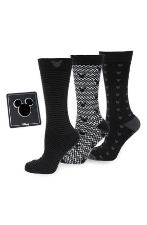 Cufflinks Inc. x Disney Mickey & Friends Assorted 3-Pack Cotton Blend Dress Socks & Lapel Pin Gift Box Set in Black at Nordstrom