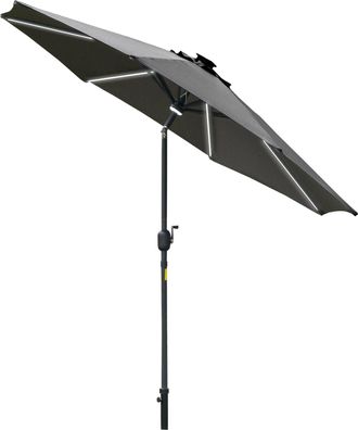 OUTSUNNY 2.7m Garden Parasol Summer Shelter w/ LED Solar Light Crank Tilt Grey | TJ Hughes