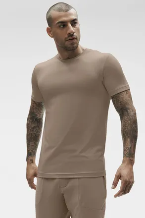 Alo | Conquer Reform Crewneck Short Sleeve Top in Gravel Beige, Size: Medium