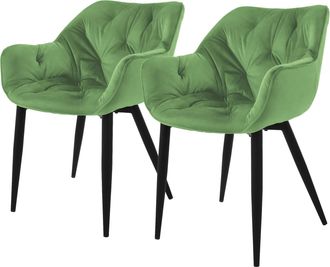ML Design Ml-design - Set 2x Sillas De Comedor Con Respaldo Y Reposabrazos Asiento Ergon&oacute;mico Acolchado Tapizado De Terciopelo Verde Salvia Con Patas De Metal S