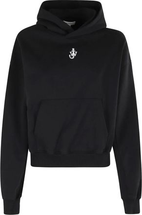J.W.Anderson Hoodies, female, Black, L, Black Anchor Embroidery Cropped Hoodie