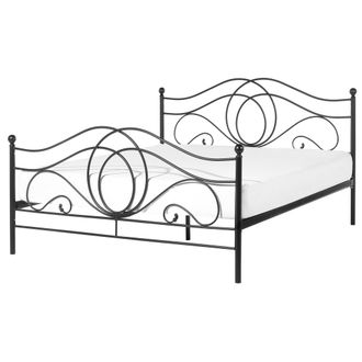 Beliani Cama De Metal Negra Estructura Somier De Listones 140 X 200 Cm Cabecero Rom&aacute;ntico Cl&aacute;sico Boho Lyra