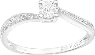Jewelco London 9ct White Gold 20pts Diamond 5pts Ribbon Tail Pave Solitaire Ring - PR1AXL2351W