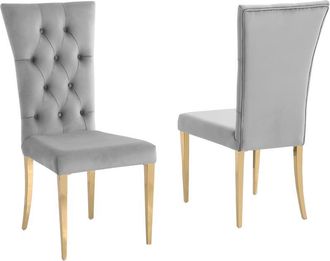 Best Master Furniture Danis Grey Velvet with Gold Dining Chairs, Set of 2
