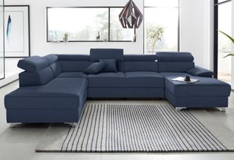 Domo Collection Wohnlandschaft »Mira, inklusive Kopfteilverstellung für mehr Wohlfühlkomfort, U-Form« wahlweise mit Bettfunktion und Bettkasten, elegant und modern