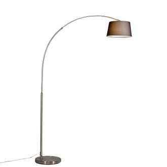 QAZQA Moderno L&aacute;mpara De Pie De Arco Moderna De Acero Con Pantalla De Tela Negra - Arc Basic Textil /acero Alargada Adecuado Para Led Max. 1 X 20 Watt - Qaz