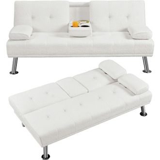 Yaheetech Divano Letto con 2 Braccioli Staccabili Divano Trasformabile Mobile Imbottito a 3 Posti Divanetto Reclinabile da Salotto con Supporto Centrale Porta