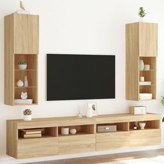 vidaXL Vidaxl - Muebles De Tv Con Luces Led 2 Uds Roble Sonoma 30,5x30x102 Cm