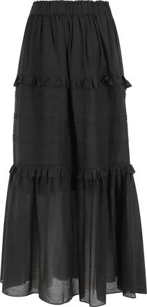 Isabel Marant Black Volodia GZ Ruffled Flared Cotton-Blend Midi Skirt
