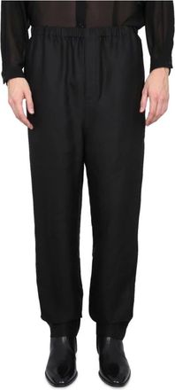 Saint Laurent Broeken, Heren, Zwart, M, Leer, High Waist Elastic Waistband Trainingsbroeken