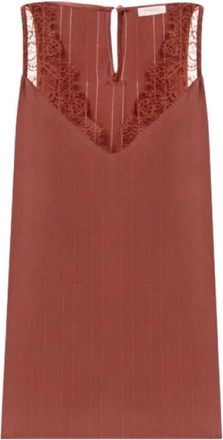 Twinset Satijn en Kant Top - Dames - Tops zonder mouwen - Bruin - L - Satijn - Tops
