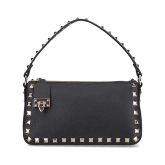 Valentino Garavani Handbags, female, Black, Size: ONE SIZE Studded Black Leather Crossbody Bag