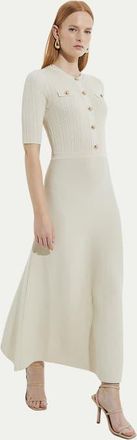 Karen Millen Rib Knit Military Trim Maxi Dress in Cream at Nordstrom, Size X-Small