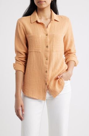Beach Lunch Lounge Micaela Cotton Button-Up Shirt in Caramel at Nordstrom, Size X-Large