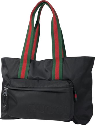 Gucci Black Green Red Color Nylon Tote Bag (Pre-Owned)
