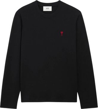 Ami Cotton longsleeves t-shirt with Ami De Coeur - Heren - Longsleeves - Zwart - XL - Tops