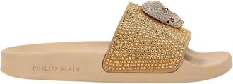 Philipp Plein Sandalen Flat Skull with Crystals - Dames - Sandalen - Beige - 35 EU - Leer - Schoenen