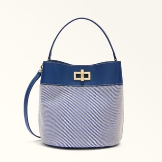 Furla Amelia Bucket Bag S Toni Indigo Canvas Fabric + Sidney Calf Leather Woman