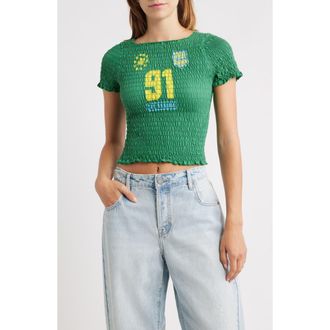 Daydreamer 1991 Champs Smocked Cotton Graphic T-Shirt in Amazon Green at Nordstrom Rack, Size X-Small