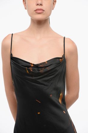Balmain Vestito Lungo in Raso con Stampa Fiamme Balmain