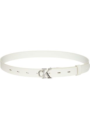 Calvin Klein Lederg&uuml;rtel CALVIN KLEIN FACTED CK BUCKLE 25MM PEBBLE, Damen, Gr. 100, wei&szlig; alyssum, antique nickel, Web, Rindsleder, unifarben, G&uuml;rtel Lederg&uuml;rtel, G