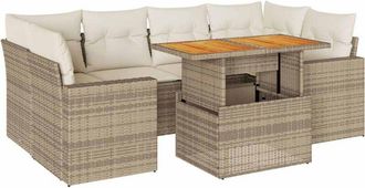 vidaXL Vidaxl - Set Sof&aacute;s De Jard&iacute;n 7 Piezas Y Cojines Rat&aacute;n Sint&eacute;tico Beige
