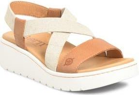B&oslash;rn Kasady Ankle Strap Platform Wedge Sandal in Tan Leather at Nordstrom Rack, Size 6