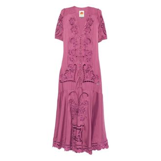 Farm Rio FARM Rio, Midi Dresses, female, Pink, Size: XS Richelieu Sateen Maxi Dress