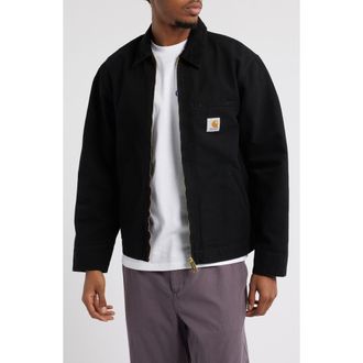 Carhartt Work in Progress Detroit Cotton Canvas Chore Jacket in Black /Black Rinsed at Nordstrom, Size X-Large