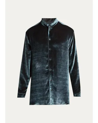 Giorgio Armani Mens Velvet Band Collar Button-Down Shirt