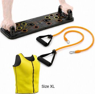 InnovaGoods Pack De Entrenamiento - Innovagoods - Pulsher & Passwa - Bandas De Resistencia - Chaleco Efecto Sauna Xl - Tabla Antideslizante