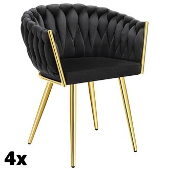 TecTake 4 sillas de comedor, terciopelo y anudado, 60,5x55x75 cm, negro/oro