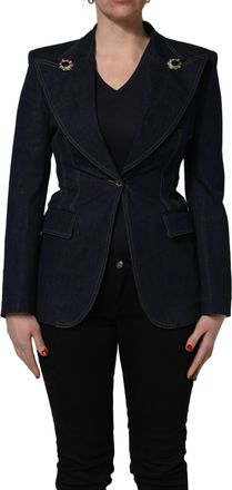 Dolce & Gabbana Womens Blue Single-Breasted Denim Blazer Jacket Cotton Elastane Clothing