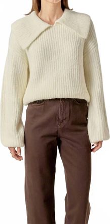 English Factory Collared Rib Chunky Sweater In Ivory