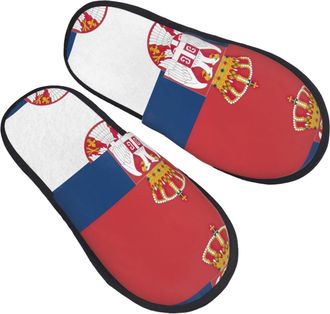 Generic Fuzzy Slippers Flag Of Serbian Reusable Fleece Slippers Lightweight Indoor Shoes For Holiday Men Guest Room M
